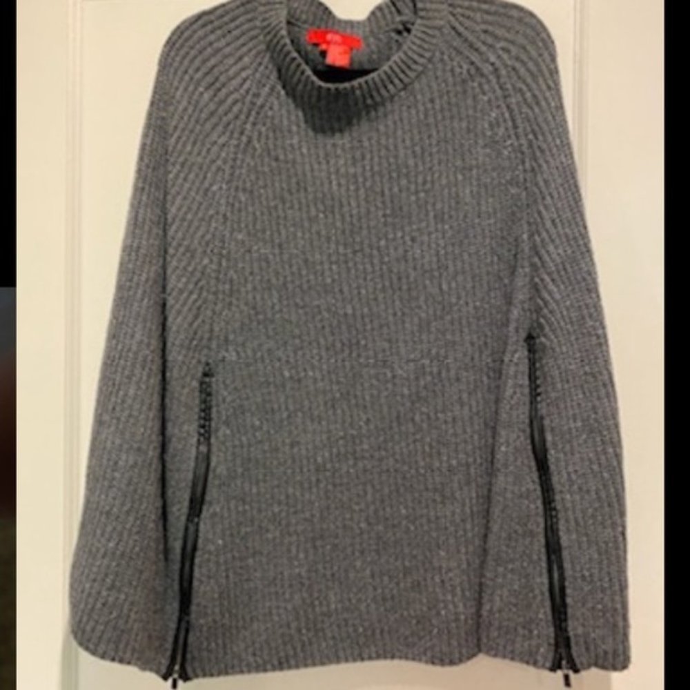 Grey sweater knit zipper etc crew mock neck